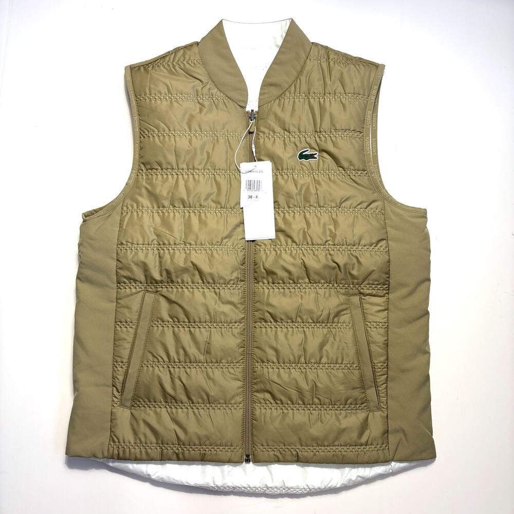 Lacoste Sport Women’s Reversible Quilted Golf Vest Beige White Size 38 M NWT